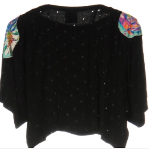 Paola Frani's Exotic Black & Multi Color Crop Top - Picture 2 of 2